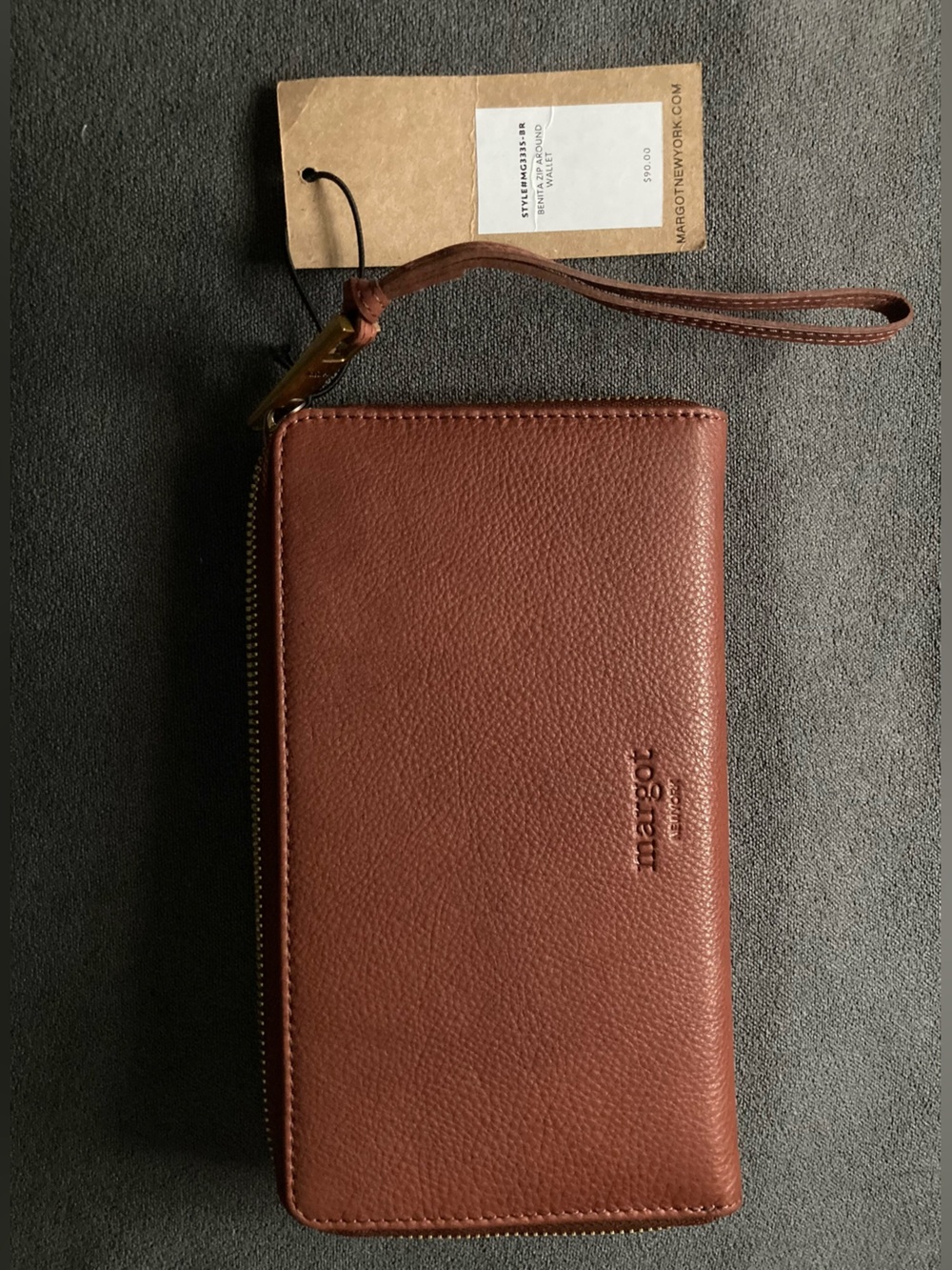 Margot Benita Zip-Around Leather Wallet Wristlet NWT Brown